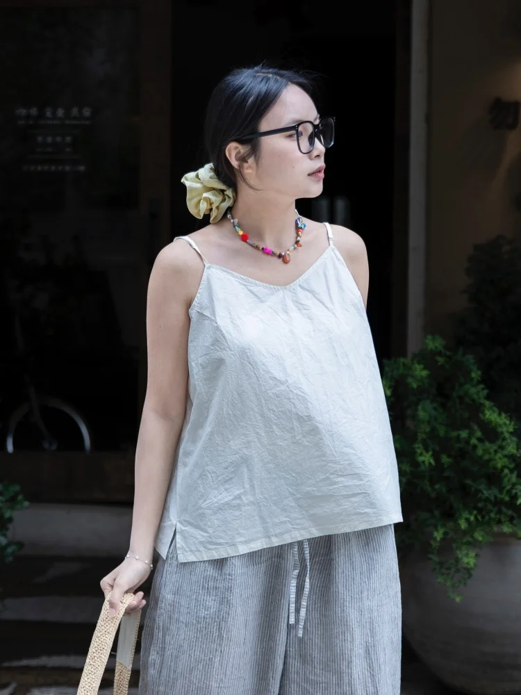 

Женская летняя свободная хлопковая майка без рукавов, простой дизайн, цвет с эффектом выцветания, микроплиссировка, бренд Original Rain Ci