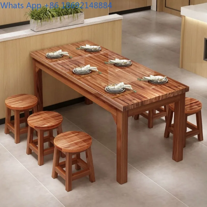 

Restaurant Table and Chair Set 73 Solid Wood Dining Table and Chair Combination Food Collection Hot Pot Dining Table Noodle Shop