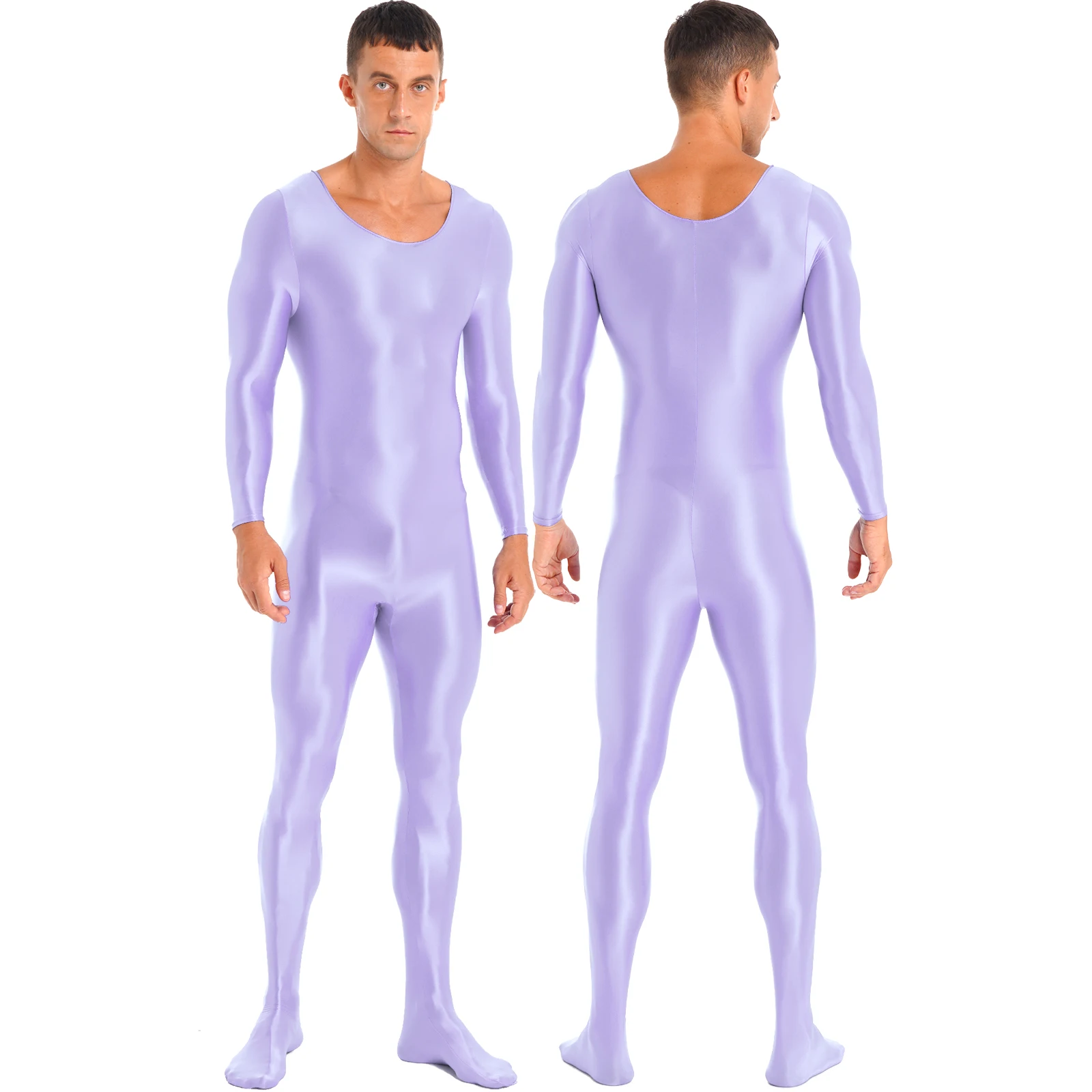 

Mens Glossy Bodystocking Nightwear Long Sleeve Solid Color Stretchy Bodysuit Nightclub Clubwear Fitness Sportswear Sleepwear