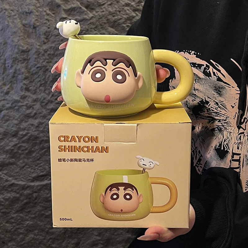 

Kawaii Crayon Shin-chan Mug ceramic cup Breakfast milk measuring cup Cute cartoon graduated cup.Exquisite little gift