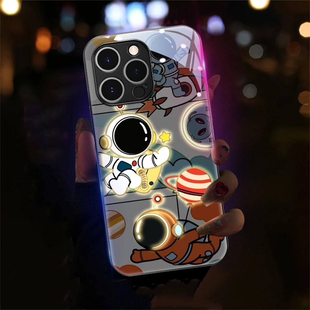 So Cool Astronaut Design LED Light Up Phone Case Glowing Back Cover For Samsung S26 S25 S24 S23 S22 S21 S20 FE Plus Ultra