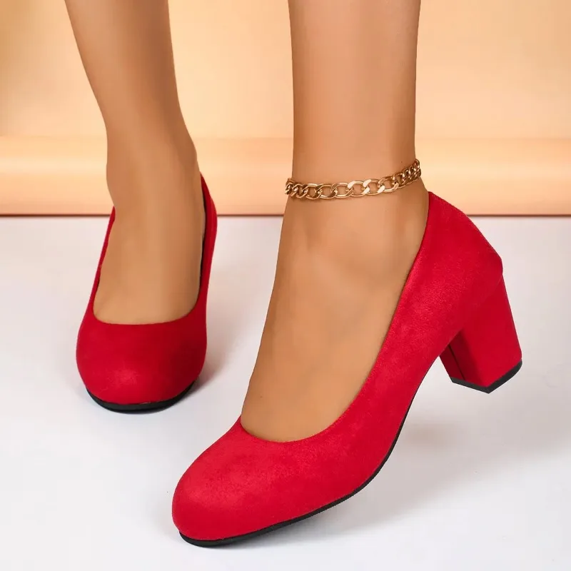 

2026 New Women High Heels Shoes Retro Mid Heels Pumps Fashion Trend Autumn Designer Shoes Walking Dress Shoes Zapatos De Mujer