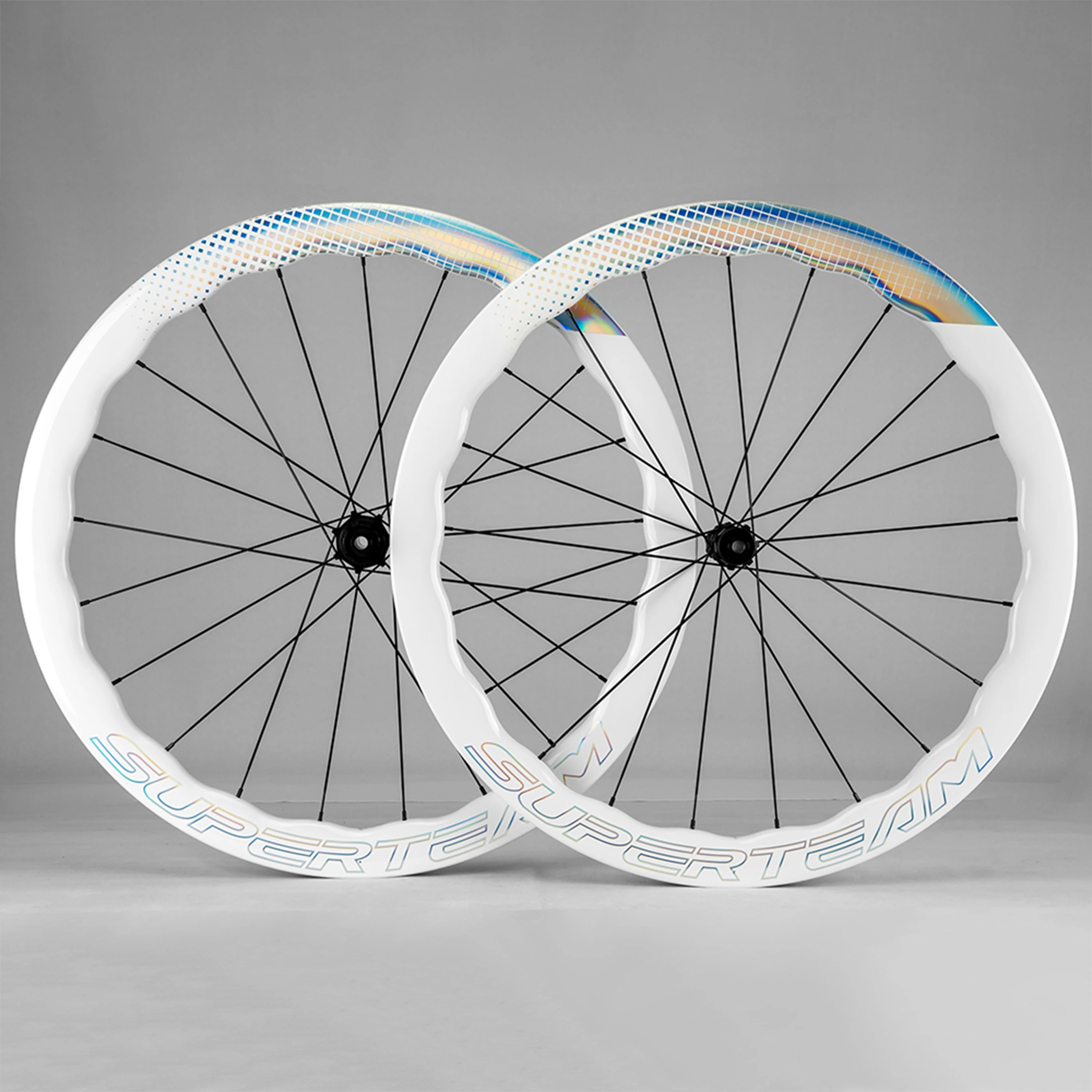 Superteam 50mm Disc Brake Clincher Wheelset White Bright UD Glossy 1 Pair Road Bike Carbon White Wheel