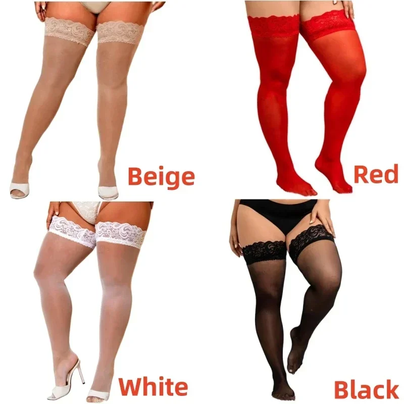 Women Oversized Lace Stockings Plus Size Fishnet Stockings Sexy Lace Elastic Socks XXXXL Stockings Plus Size Stockings