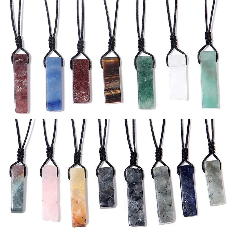 

10pcs Fashion Free Rope Woven Irregular Rectangle Strip Stone Pendant Healing Crystal Quartz Pillar Necklace Jewelry Women Men