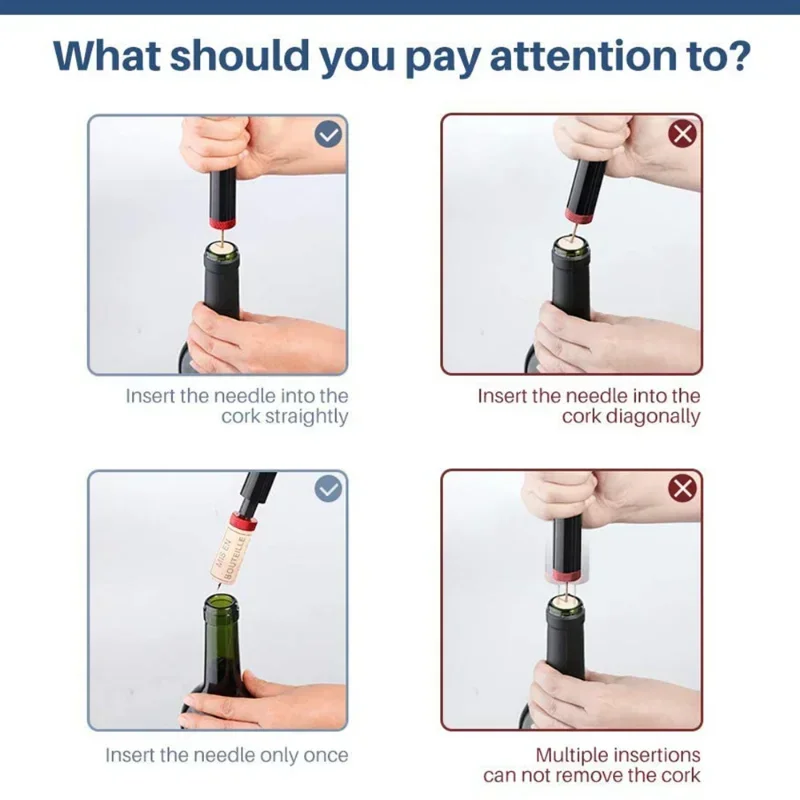 Portable 2-in-1 Air Pressure Wine Opener with Foil Cutter Stainless Steel Pin Easy to Open for Home Bar Picnic Gifts Wine Lovers