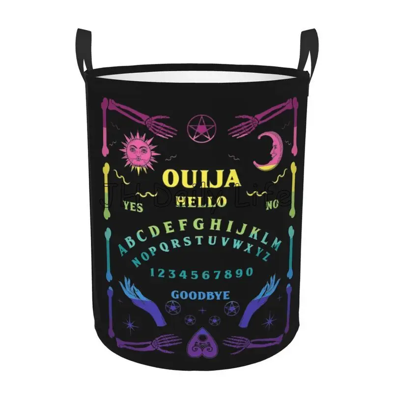 Mystical Spirit Board Halloween Witch Round Waterproof Laundry Basket Foldable Laundry Organizer for Bathroom Bedroom Dorm Decor