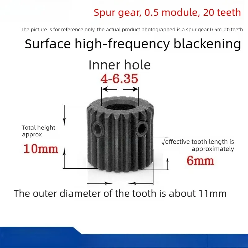 2pcsSpur Gear Motor Gear 0.5 Module 20 Teeth Bore 5/6/6.35mm Blackened Small Module Gear