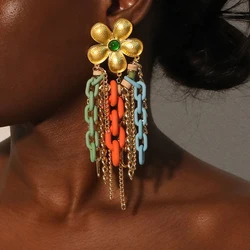 Statement Long Flower Colorful Chain Earrings Handmade For Women Wedding Party Jewelry