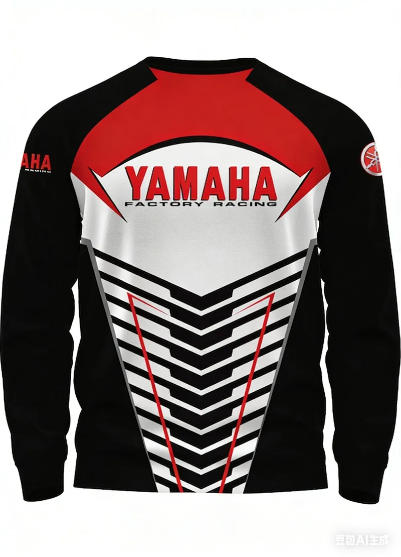 2026 Summer Yamaha Fashion Round Neck Long Sleeved Striped T-shirt, Men's and Women's Trendy Casual Motorcycle Riding Clothes
