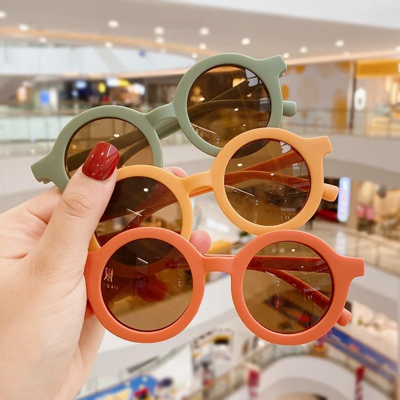 UV400 Kids Sunglasses Plastic Retro Round Frame Children Girl Boy Sunglasses Solid Color Outdoor Beach UV Protection Eyewear