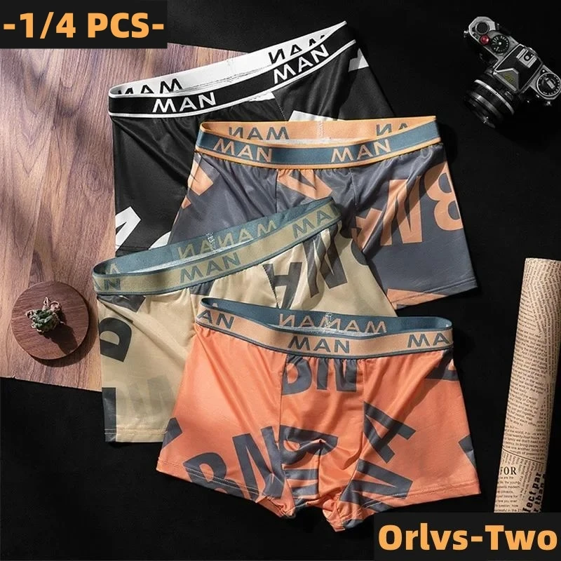 1/4 PCS Fashion Men Panties Seamless Letter Printed Underpants Breathable Man Underwear Plus Size Male Boxer 4 Colors