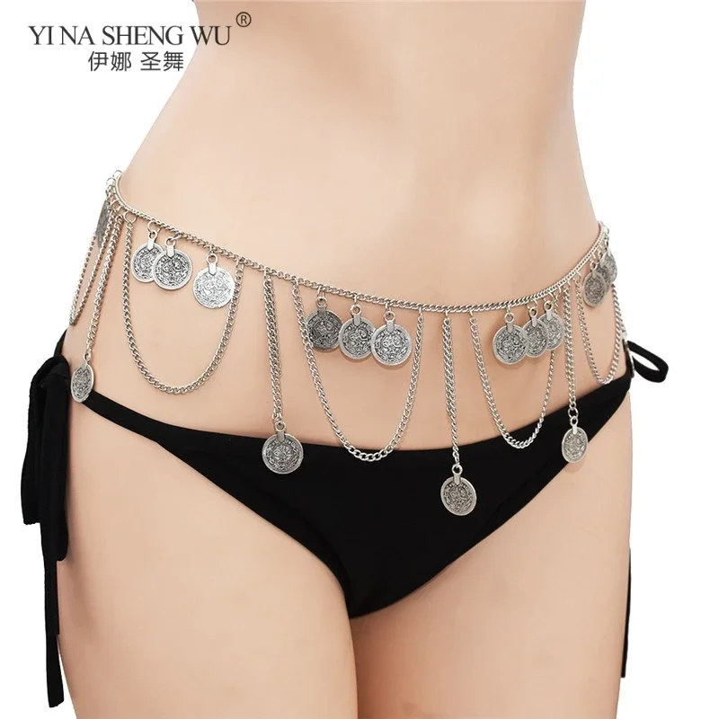 Estilo bohemio danza del vientre cintura Chians moneda colgante cintura Chians mujeres turco Color oro danza gitana accesorios de joyería nuevo