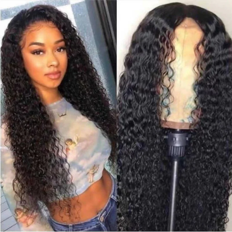 

African black middle-parted small curly women's long hair high-temperature synthetic fiber full wig