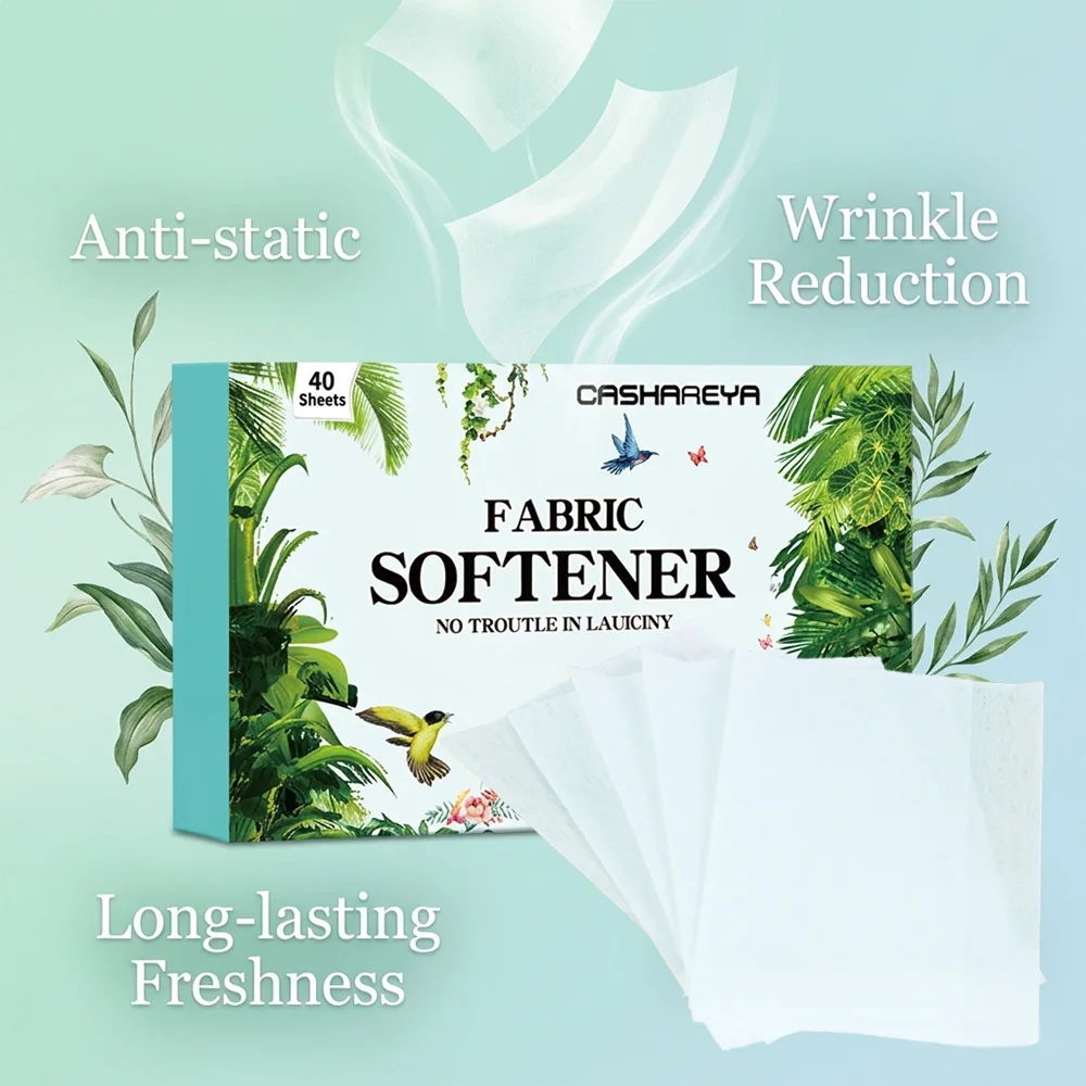 

CASHAREYA Dryer Sheet 40ct Fresh Scent Anti Static Wrinkle Reducer Fabric Softener for Laundry Lasting Freshness Odor Eliminator