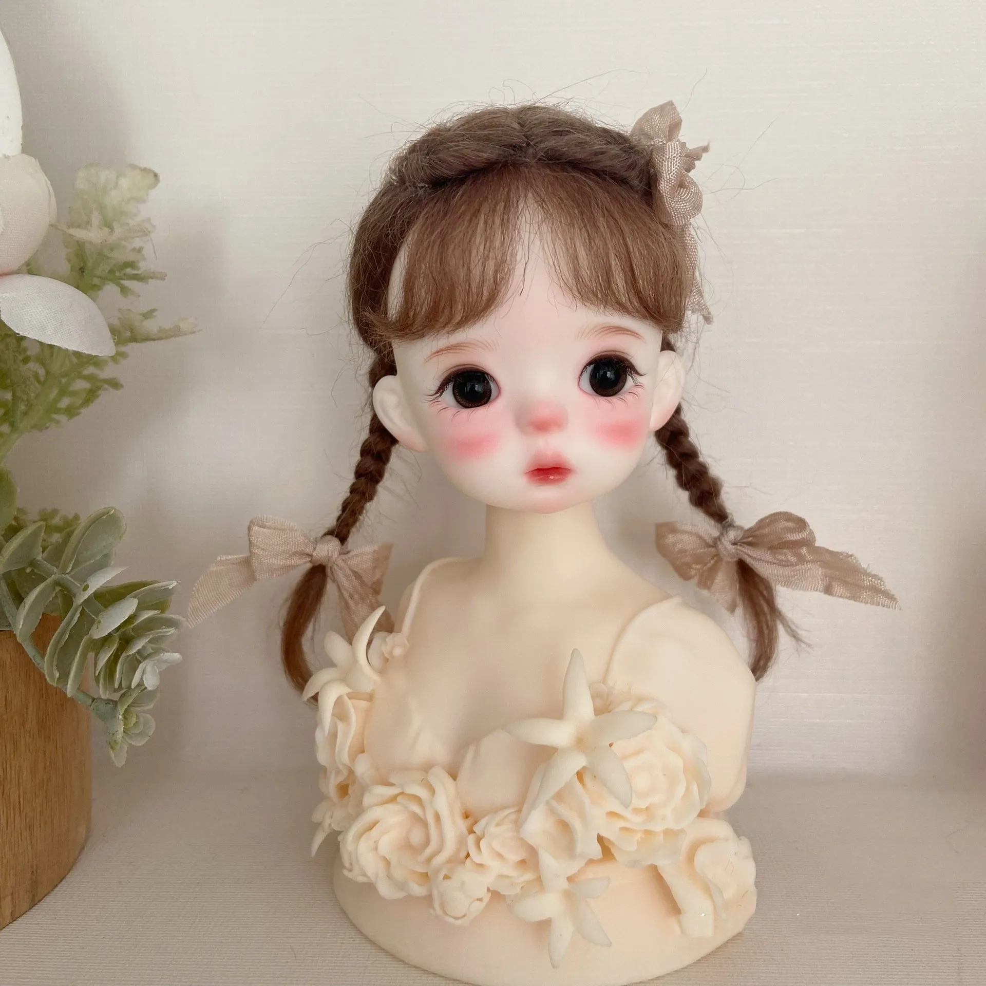 

1/6 BJD doll hair chestnut brown small braid mohair wig free shipping