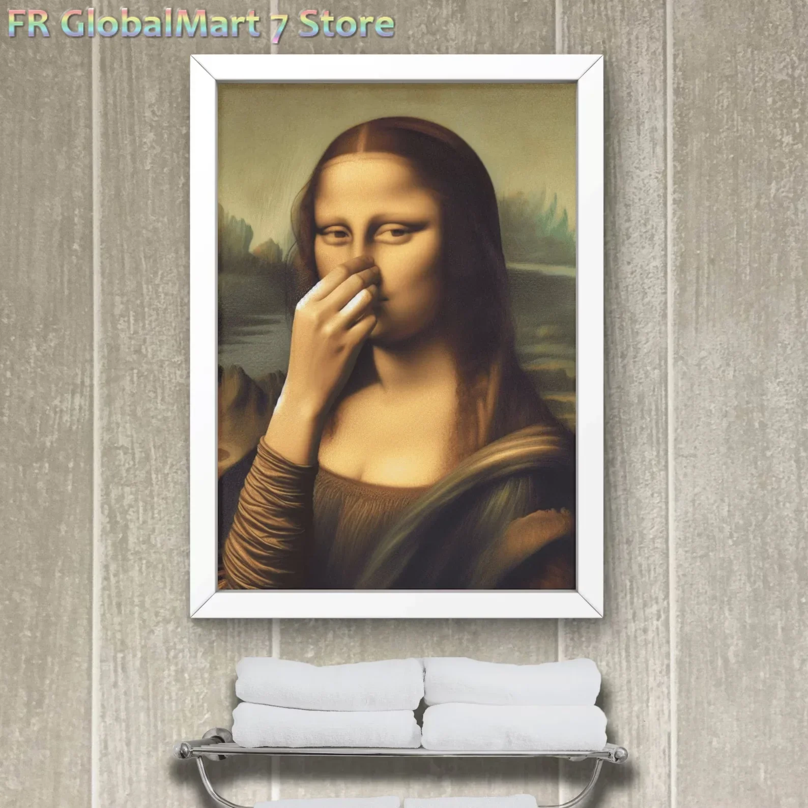 Diamond Painting Parody Mona Lisa Bathroom Wall Art Decor Covering Her Nose Vintage Bad Smell Poster Print Toilet Humor Funny