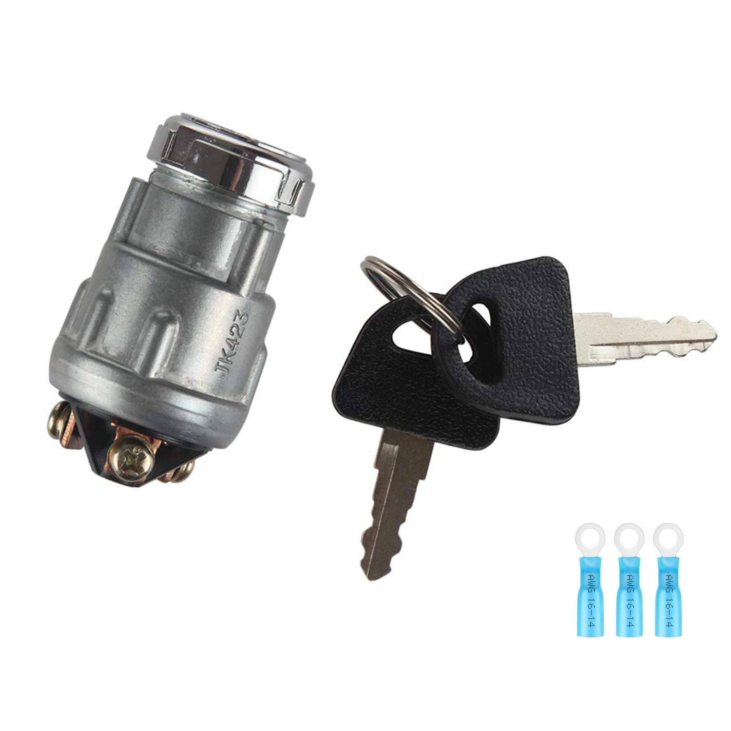 Ignition Starter Switch with 3 Position 3 Connection Terminal 2 Keys for Car, Motorcycle, Tractor, Forklift, Truck, Scooter