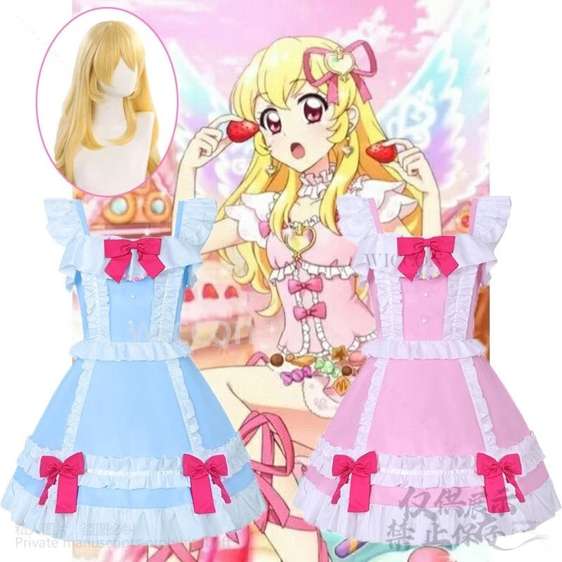 Anime Aikatsu Star4 Hoshimiya Ichigo Cosplay Costume Wig Pink Blue Princess Dress Lolita Woman Lovely Carnival Christmas Suit