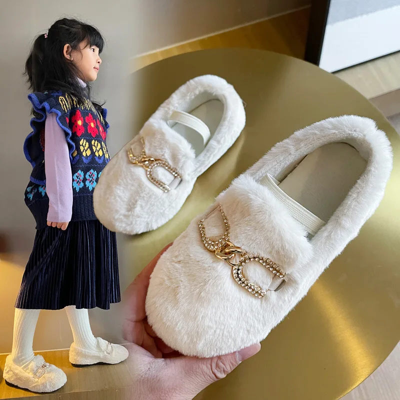 2024 Autumn Winter Baby Girls Children' Shoes Foot Warmer Fashion Girls Soft Soled Kindergarten Indoor Comfortable Dress Shoes