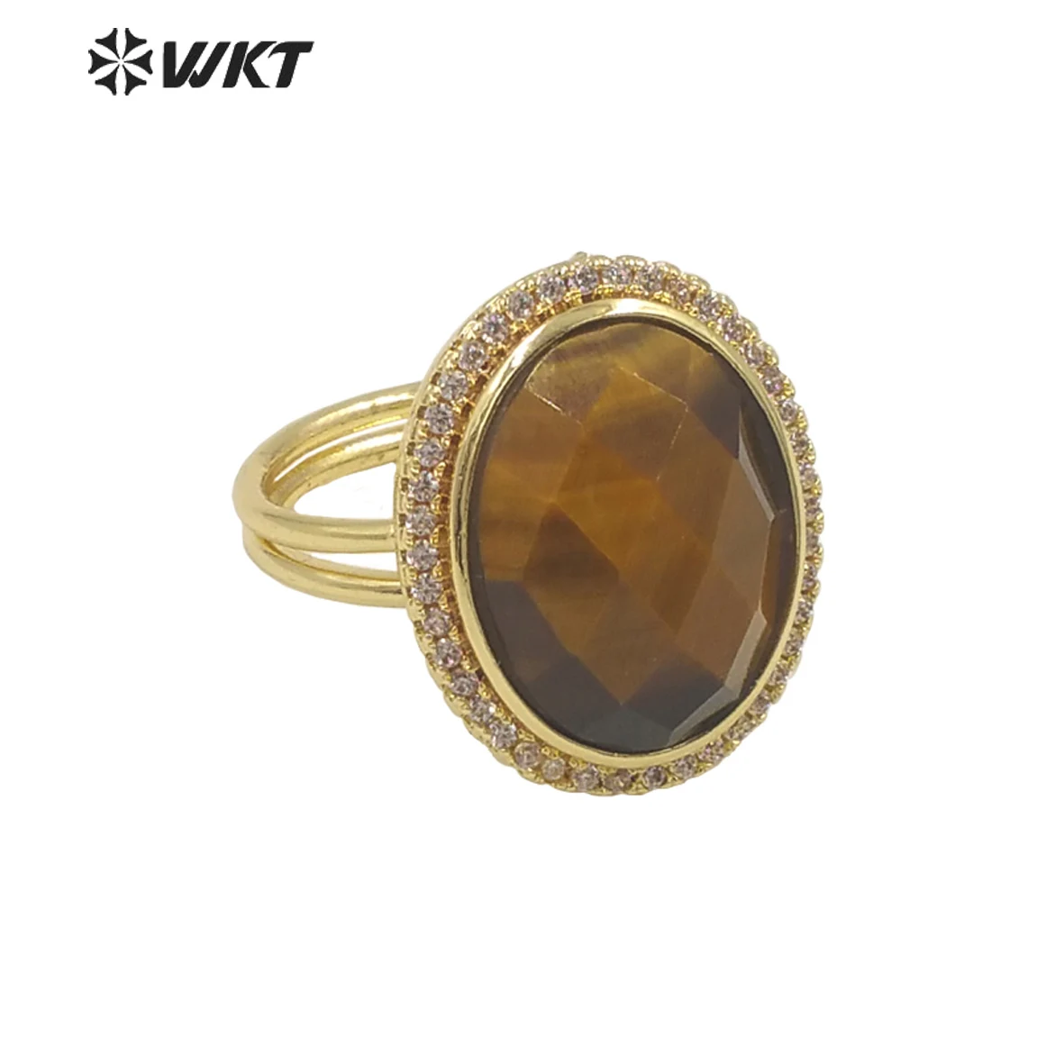 

WT-MR024 New Arrival Colored Natural Gemstone And Tiny Cubic Zircon Tiger Eye Rings Womens Hot Sale Daily Accessories