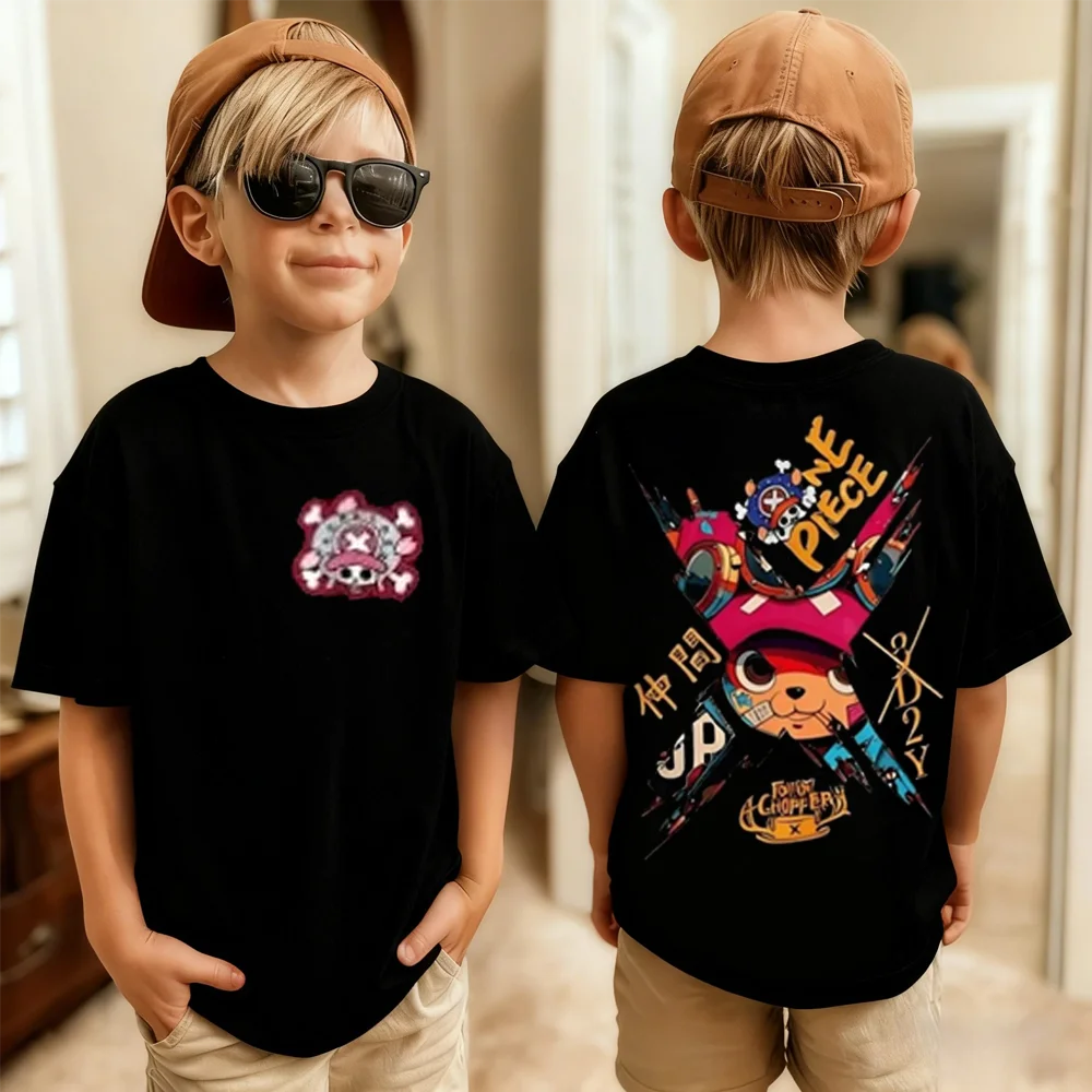 New Summer 2026 One Piece Tony Tony Chopper Themed 100% Pure Cotton Printed Loose T-shirt for Men and Women Parent-child Top