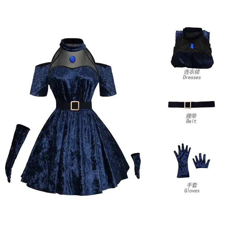 Mizi تأثيري أنيمي الغريبة المرحلة زي شعر مستعار فستان داكن الوردي الأزرق قفازات الشعر الطويل جوارب حزام مجموعة موحدة لعيد الميلاد yj/1