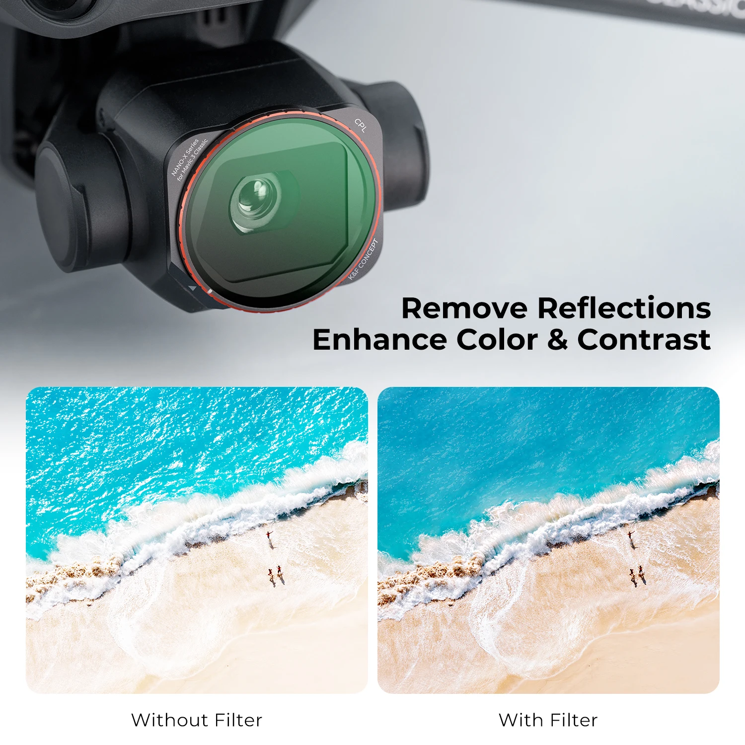 K & F Konsep CPL Filter Lensa untuk DJI Mavic 3 Klasik dengan 28 Lapisan Nano-coating Anti-refleksi Film Hijau Tahan Air