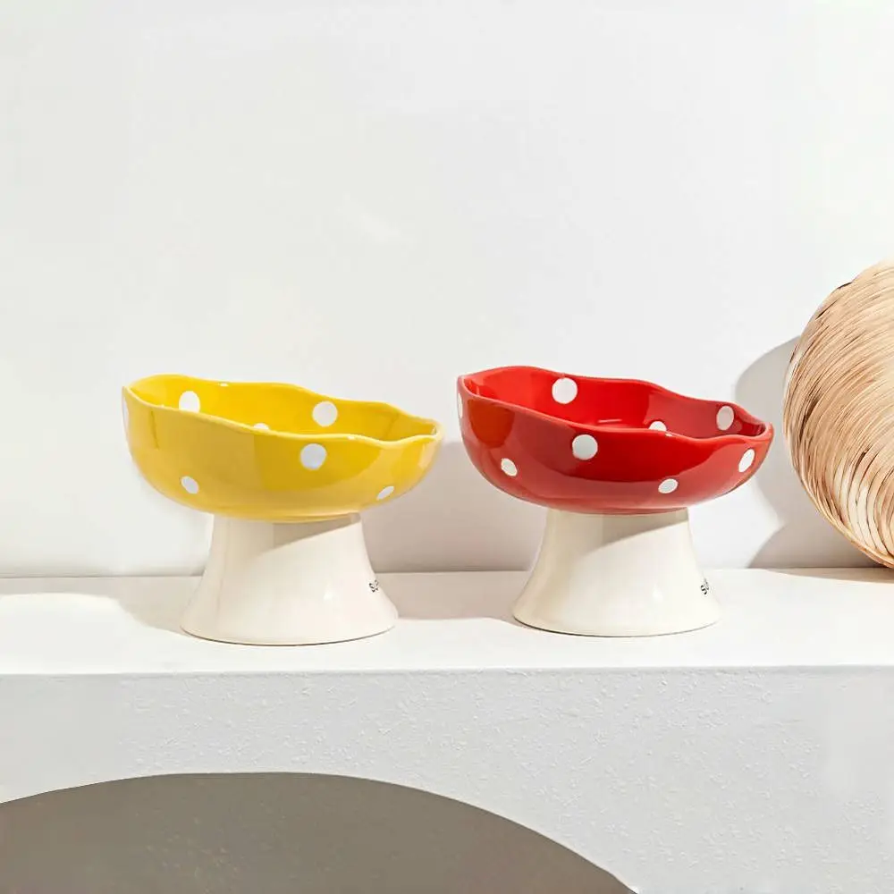 

Ceramic Mushroom Cat Bowl Creative Cute Pet High Foot Bowl Large Capacity Anti Tipping Pet Drinking Feeder Kitten Puppy