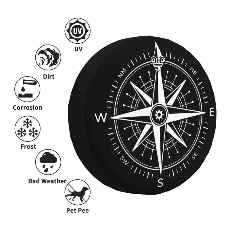 Custom Nautical Compass Tire Cover 4WD 4x4 Trailer Captain Anchor Boat Spare Wheel Protector for Jeep Wrangler 14\