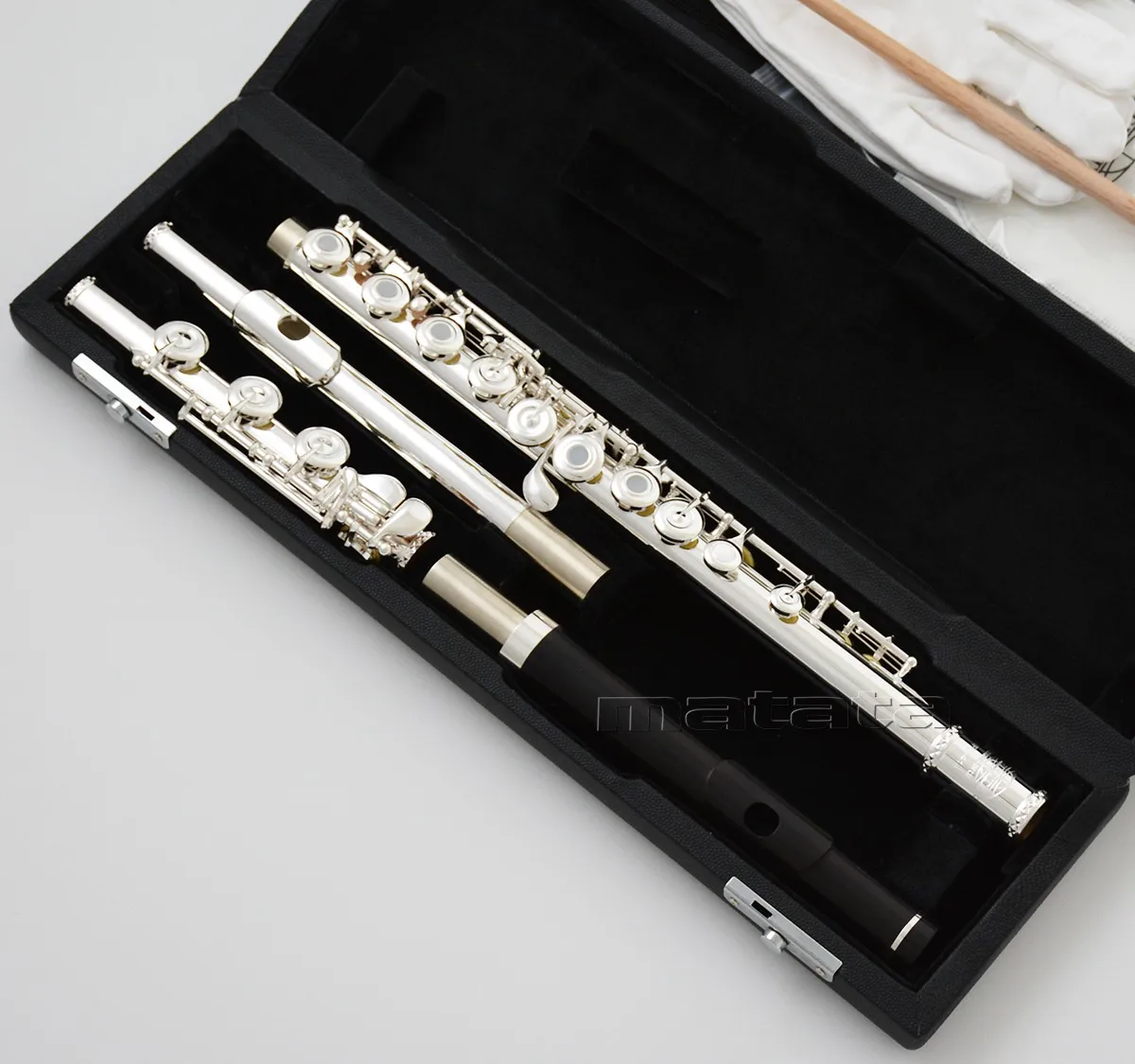 Fast Ship Professional Silver-Plated Open-Hole Flute with Wooden & Cupronickel Headjoints