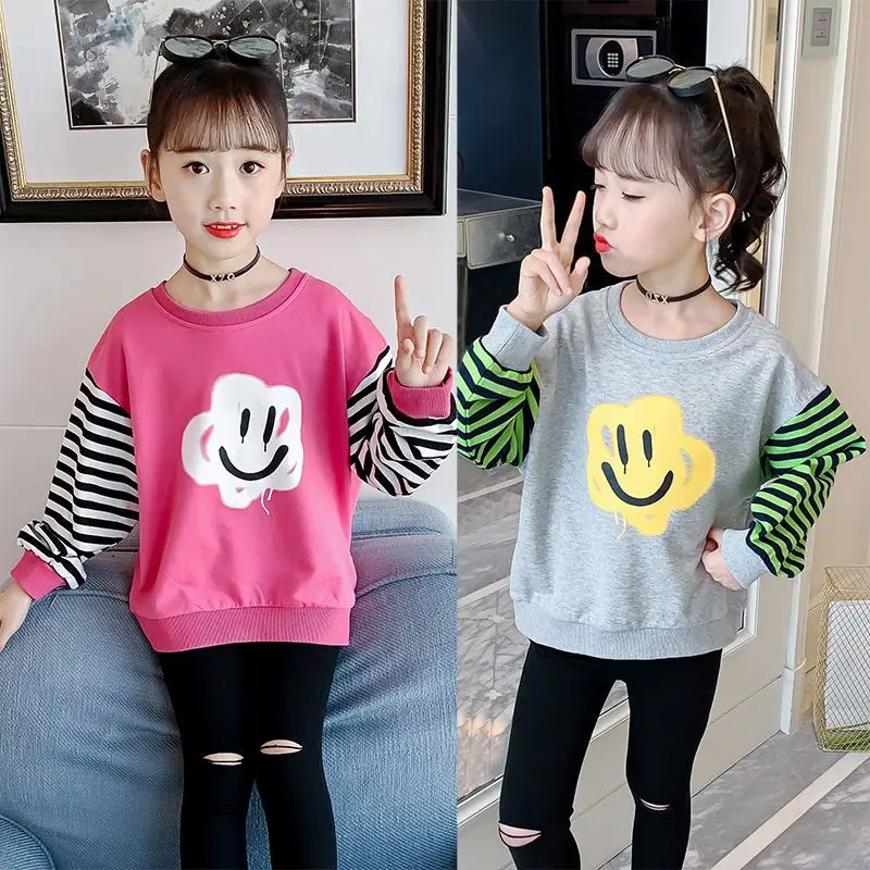 

Girls' 2025 New Autumn Long Sleeve Crewneck Sweatshirt - Loose Fit Korean Style Stylish Trendy Mid-Big Kids Top