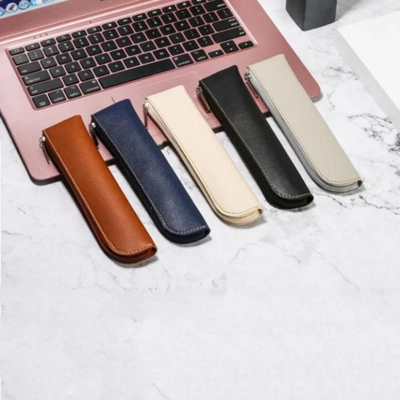 PU Leather Pen Sleeve Mini Small Pen Bag Zipper Pencil Pouch Stationery Fountain Pen Holder Case Pencil Case Storage Bag