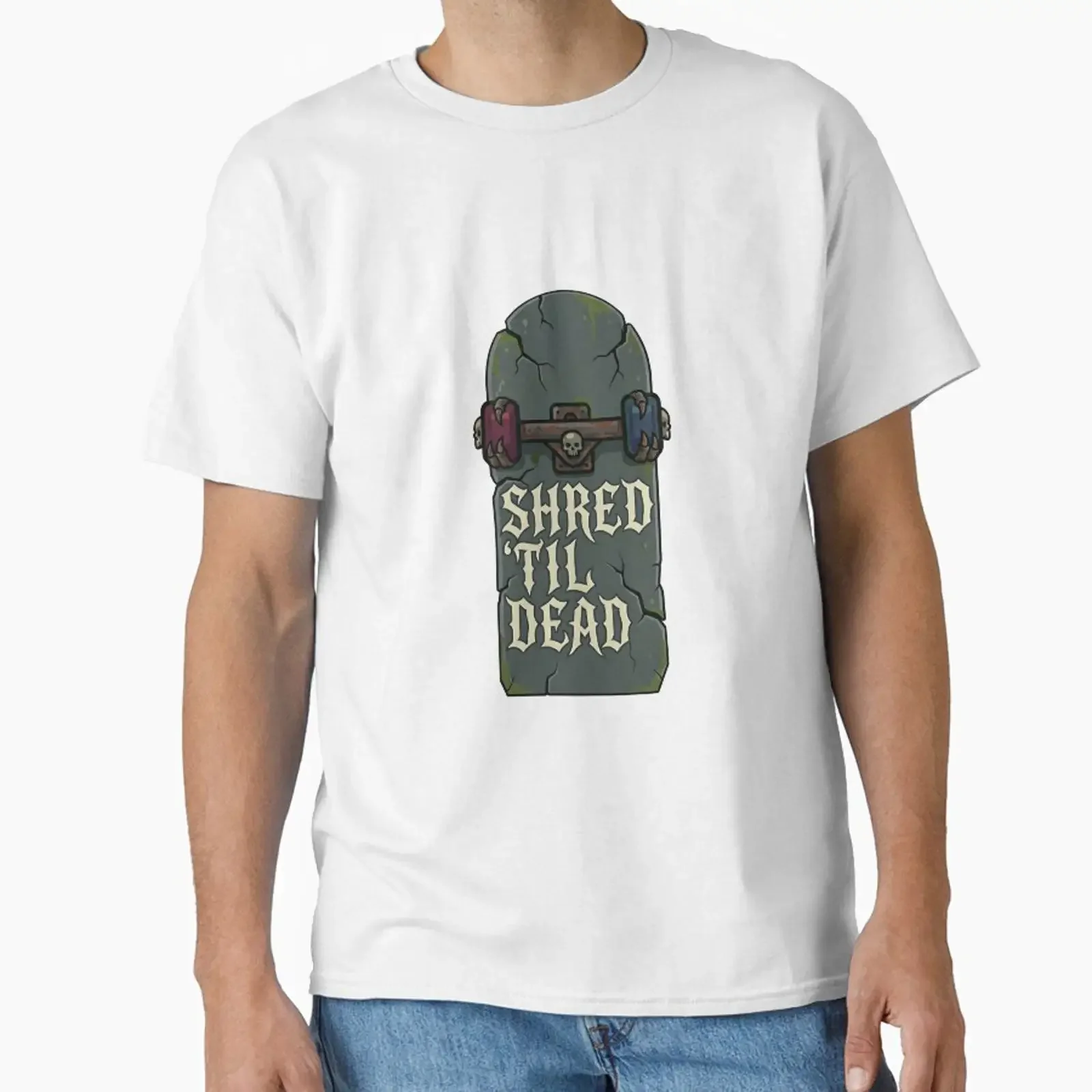 Shred Til Dead Skateboard Tombstone Gothic Skater Sticker Art designed and sold by inspik vintage Washed Stretched