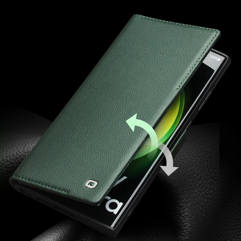 

Qialino Natural Cowhide Real Genuine Premium Leather Flip Phone Cover Case For Galaxy S23 Ultra Plus S22+ Magnetic Close