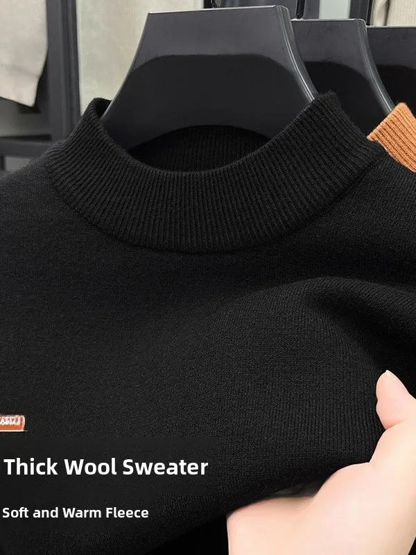 

Мужской шерстяной вязаный свитер с высоким воротником Fce на подкладке, зимний теплый длинный свек среднего возраста, однотонная основа irt