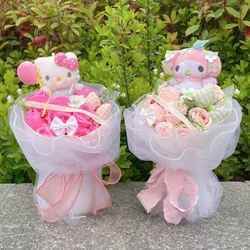 Cute Sanrio Plush Dolls Hellokitty With Artificial Flower Creative Bouquet New Year Birthday Valentine Christmas Graduation Gift