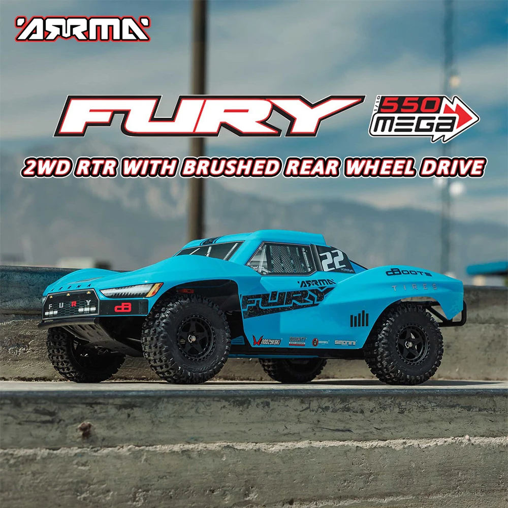 Arrma Controle Remoto Caminhão Curto, Brinquedos para Adultos e Crianças, Veículo Off-Road, Escovado Tração Traseira, RC, 1,10, FURY MEGA 2WD