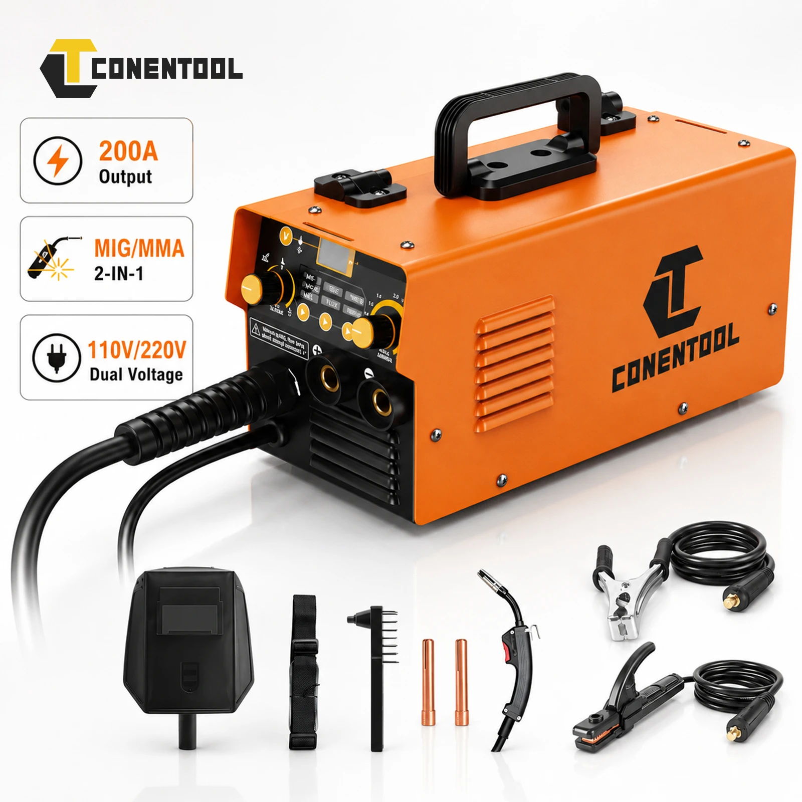 CONENTOOL MIG-200A Soudeuse MIG portable 110V/220V double tension, machine à souder MMA ARC 200A, soudeuse à inverter pour réparation de garage DIY