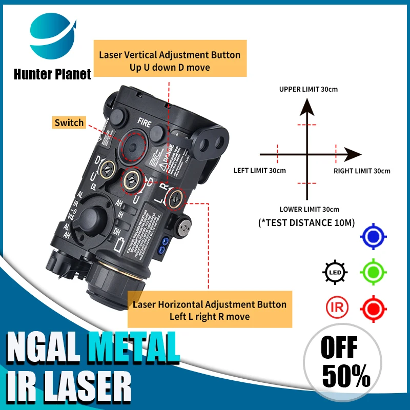 

NGAL All Metal WADSN Red Green Blue Dot Strobe Laser IR Ray Aimming LED White Light Hunting Scout Light Airsoft Weapon Accessor