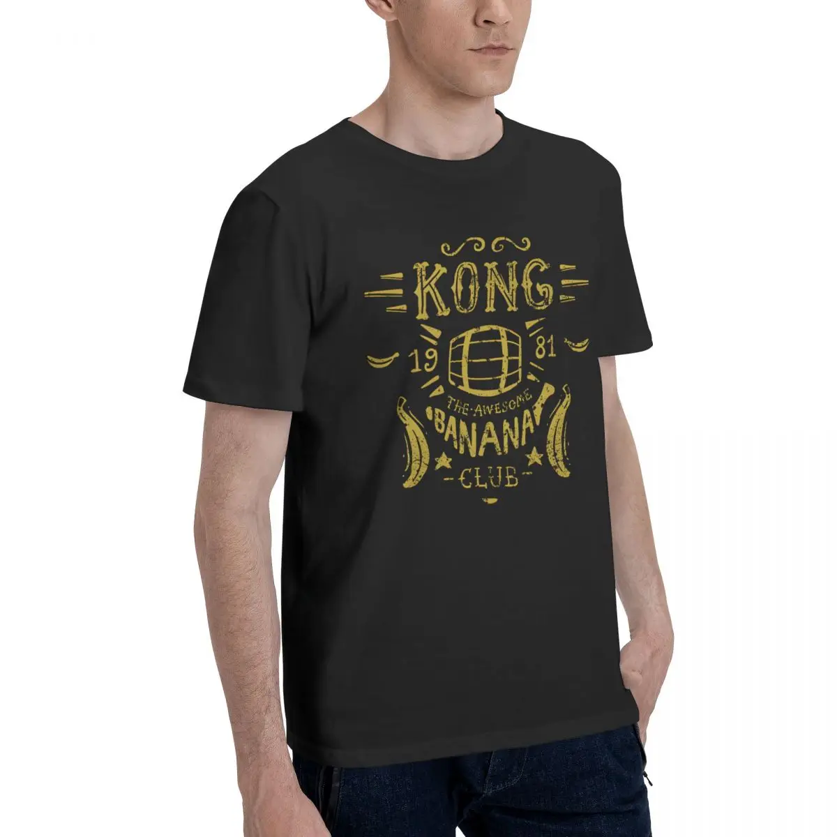 Camiseta de algodón 100% para hombre, camisa de manga corta con cuello redondo y estampado de Kong Banana Club, juego d-donkey Kong, novedad