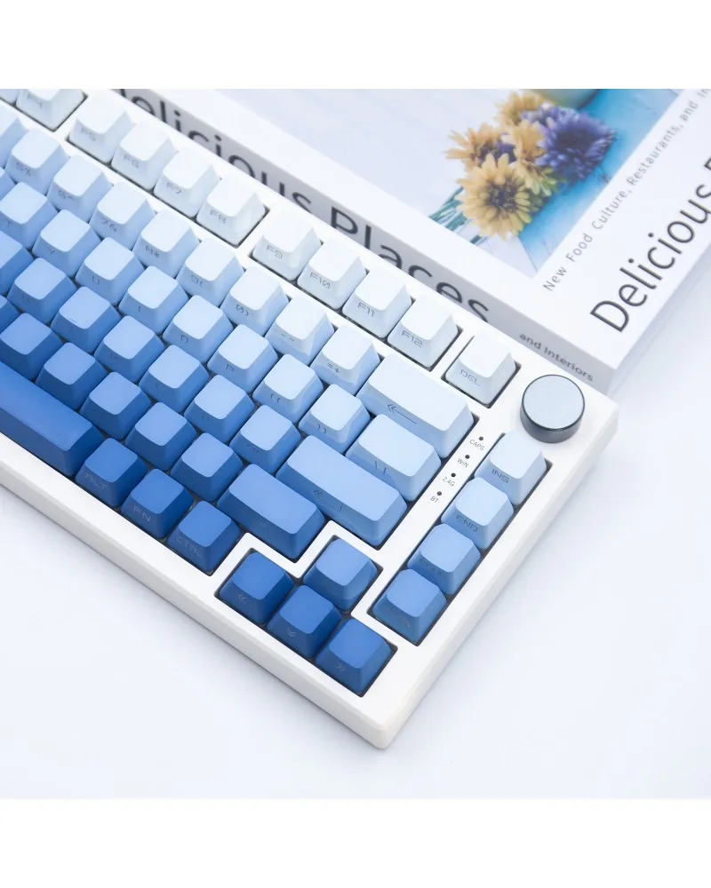 Keycaps, dip-dyeing OEM side engraving/positive engraving transparent simple personality gradual change color fog blue