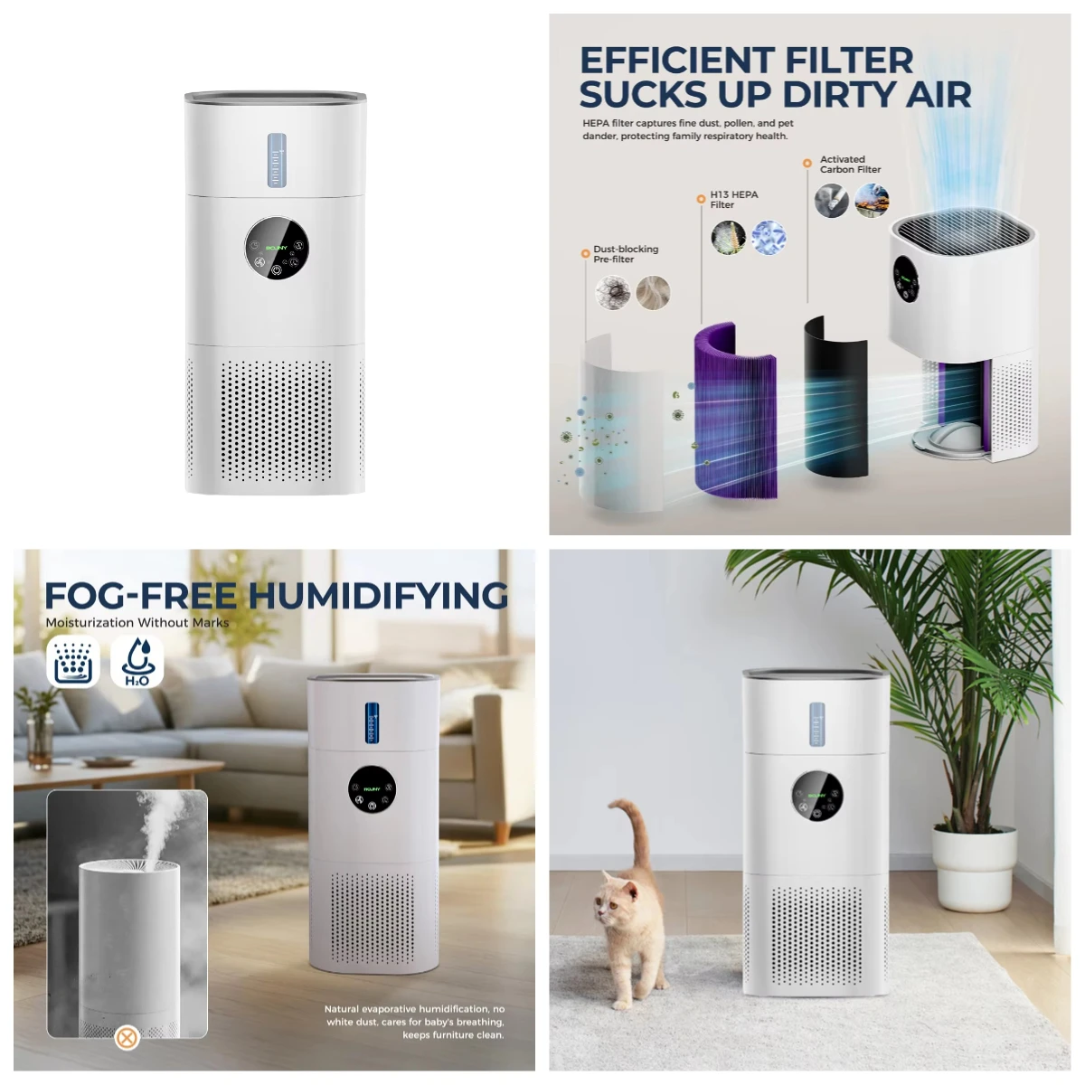 

2 in 1 Air Purifier Humidifier H13 True HEPA Filter Digital Air Cleaner for Home Bedroom Allergies