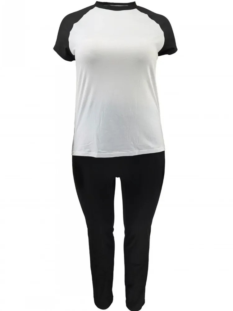 L-4XL Plus Size Clothes Sets For Women's Clothing Two Piece Set Casual Solid Short Sleeve Top And Pants Set Fashion Clothing