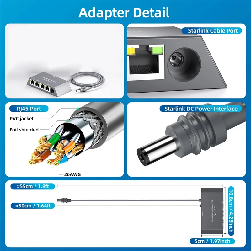 

Top-Ethernet Adapter 4 Port For Gen 3 For Starlink Mini Satellite Internet For Wired External Fast Stable Network