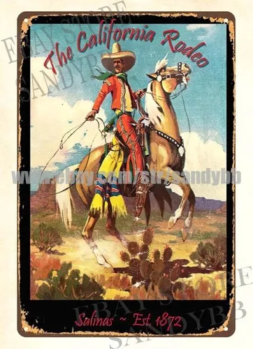 Placa de metal retrô com estampa de cavalo de cowboy do Salinas The California Rodeo