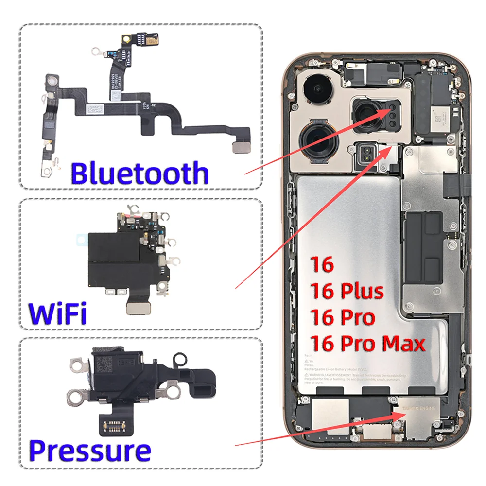 OEM Bluetooth GPS Cellular Antenna WI-FI Signal Pressure Microphone Wifi Flex Cable For iPhone 16 Pro Max Plus 16e