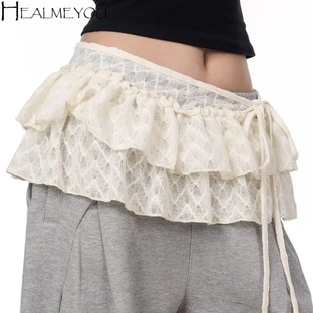 

Fashion Balletcore Lace Mini Skirts Y2k Korean Style Ruffle Skirts High Waist Flower Butt Curtain Streetwear
