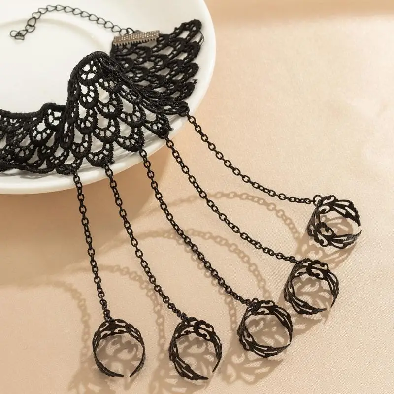 652F チェーン指輪ブレスレットパンクチェーンタッセルブレスレットスレーブ指輪付きゴシックハンドハーネスボヘミアンリストチェーン