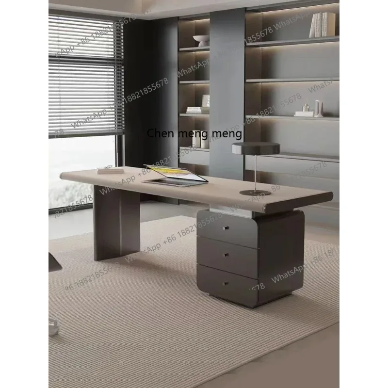 

H High-end high-gloss baking paint, imported saddle leather finish, simple study desk